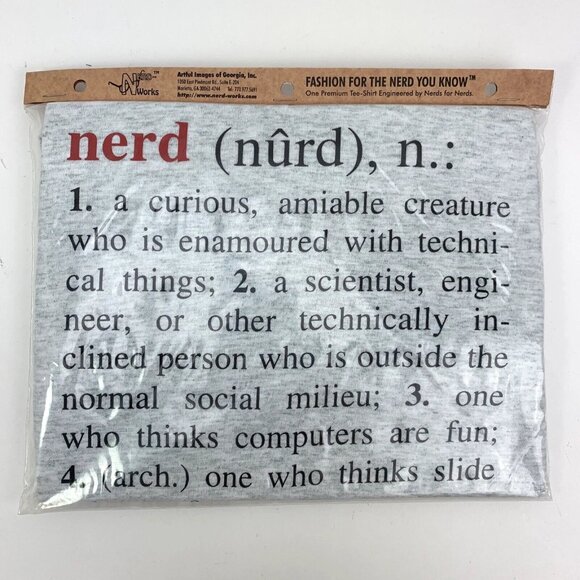 Vintage 90s Single Stitch Geeky Short Sleeve T-Shirt Large Gray "Nerd Definition - Picture 1 of 6